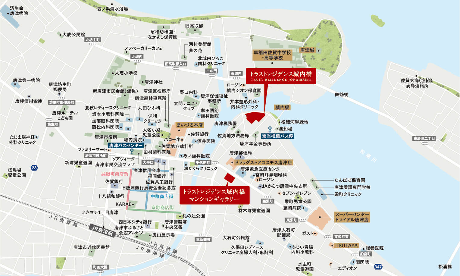 トラスト城内橋レジデンスの現地案内図
