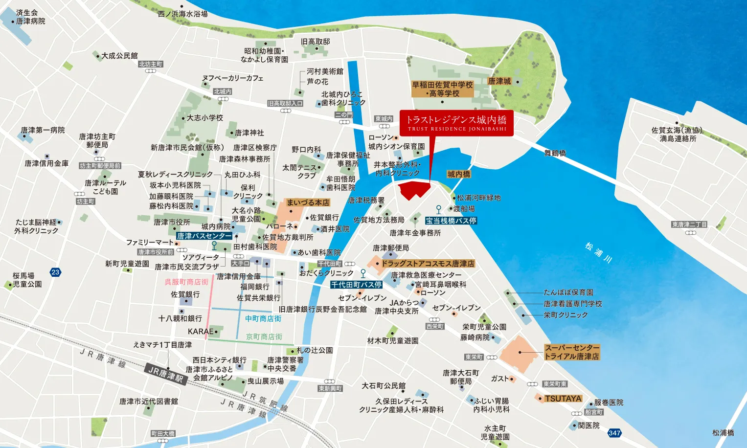 トラスト城内橋レジデンスの現地案内図